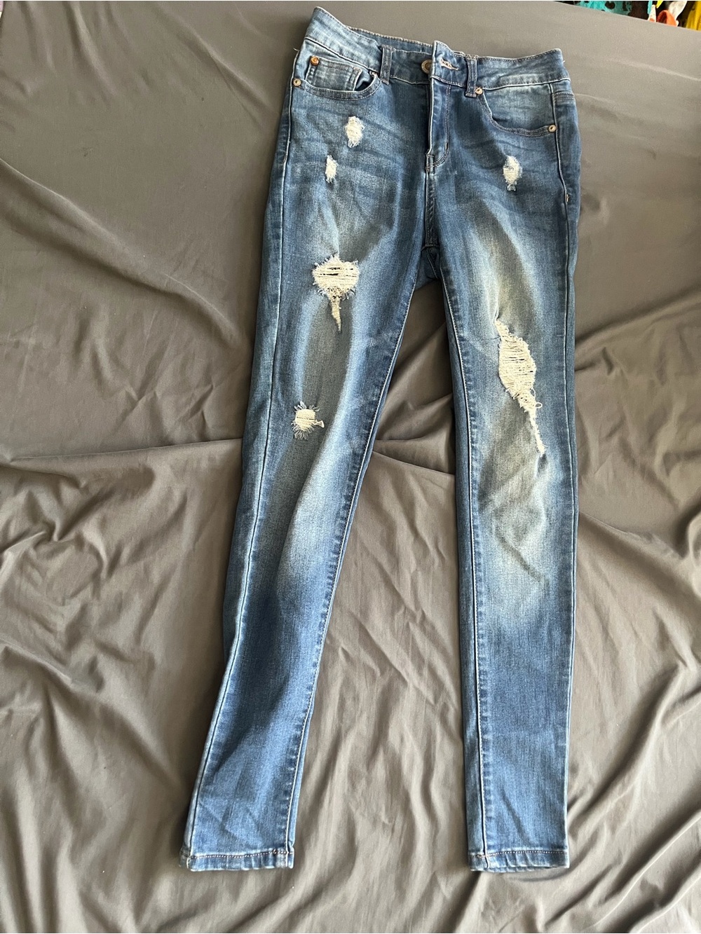 Distressed Skinny Jeans for Women - Blue